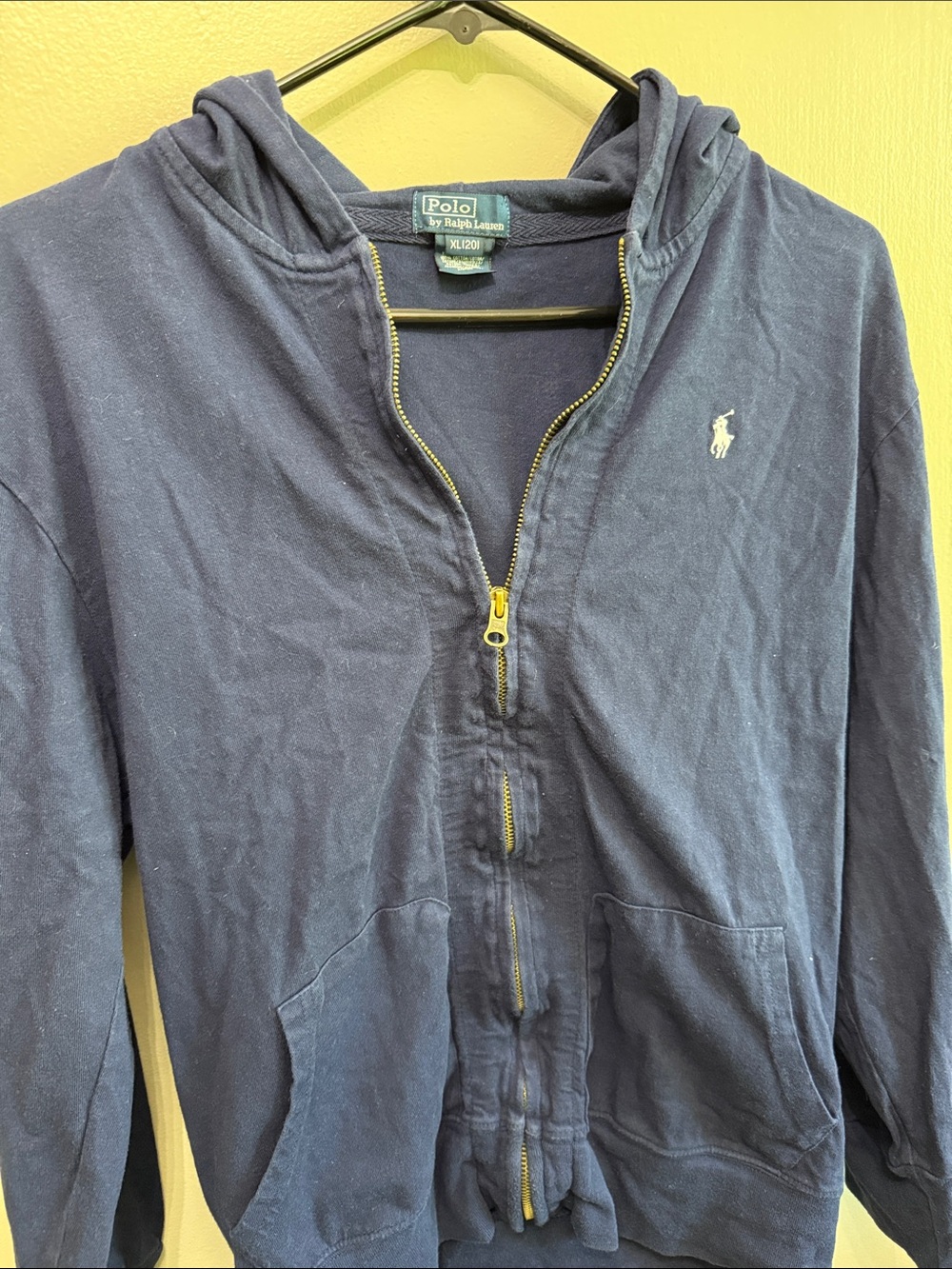 Polo by Ralph Lauren Navy Zip-Up Hoodie Sweater with Gold Zipper